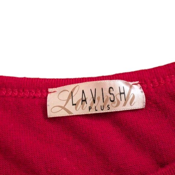 Lavish Plus Vtg 1X Red Knit 3/4 Sleeve Holiday Snowflake Round Neck Top READ - Picture 4 of 8